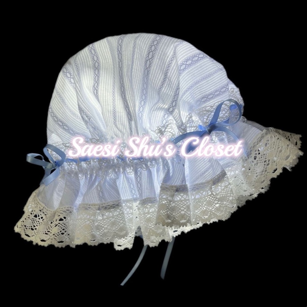 NWT Rococo Classic Lolita Jacquard Bonnet Blue x White